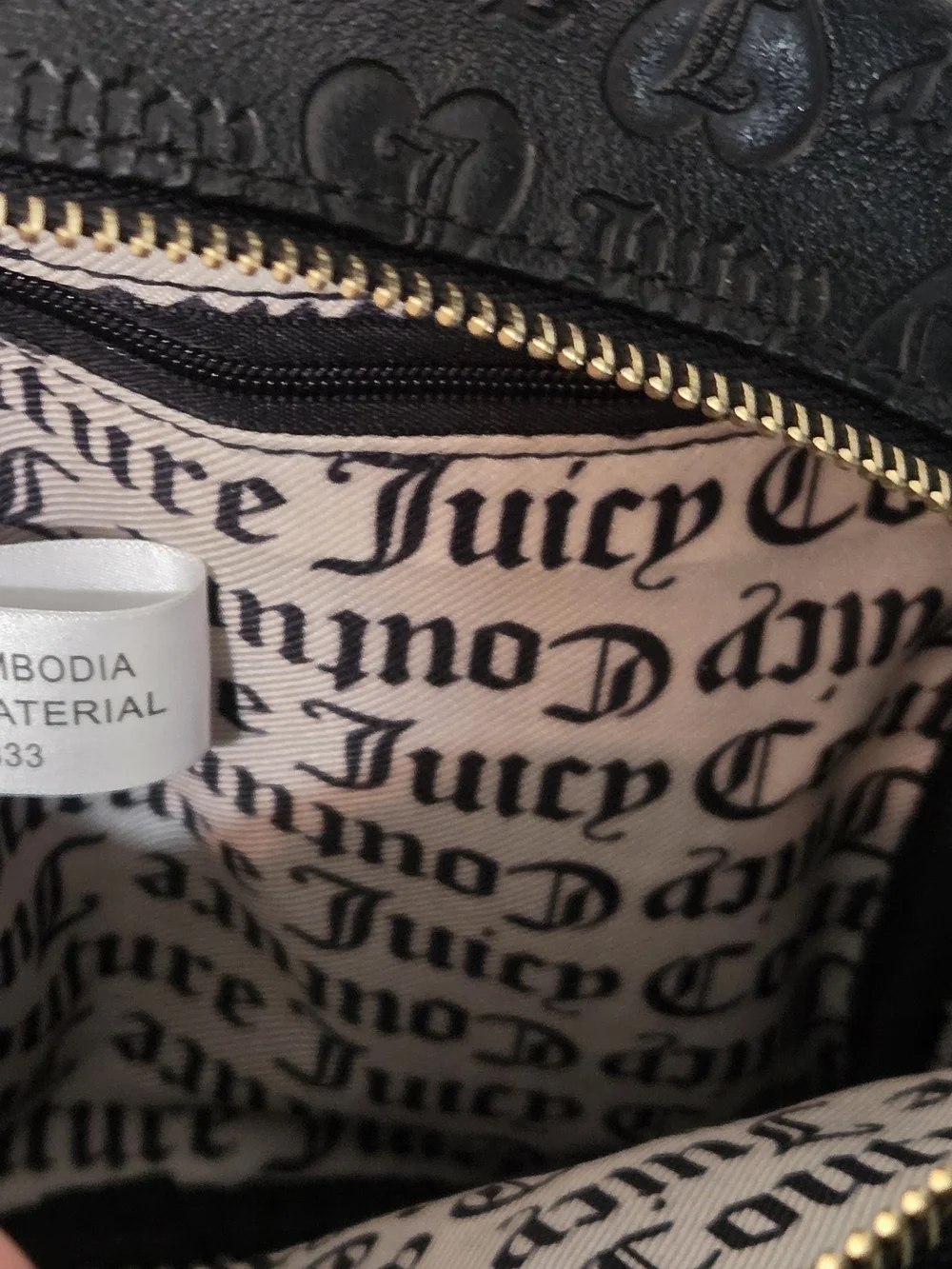 Juicy Couture Black Embossed Mini Backpack with Gold Chain